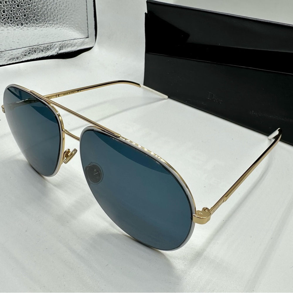 Dior Gold and Blue Aviator Sunglasses